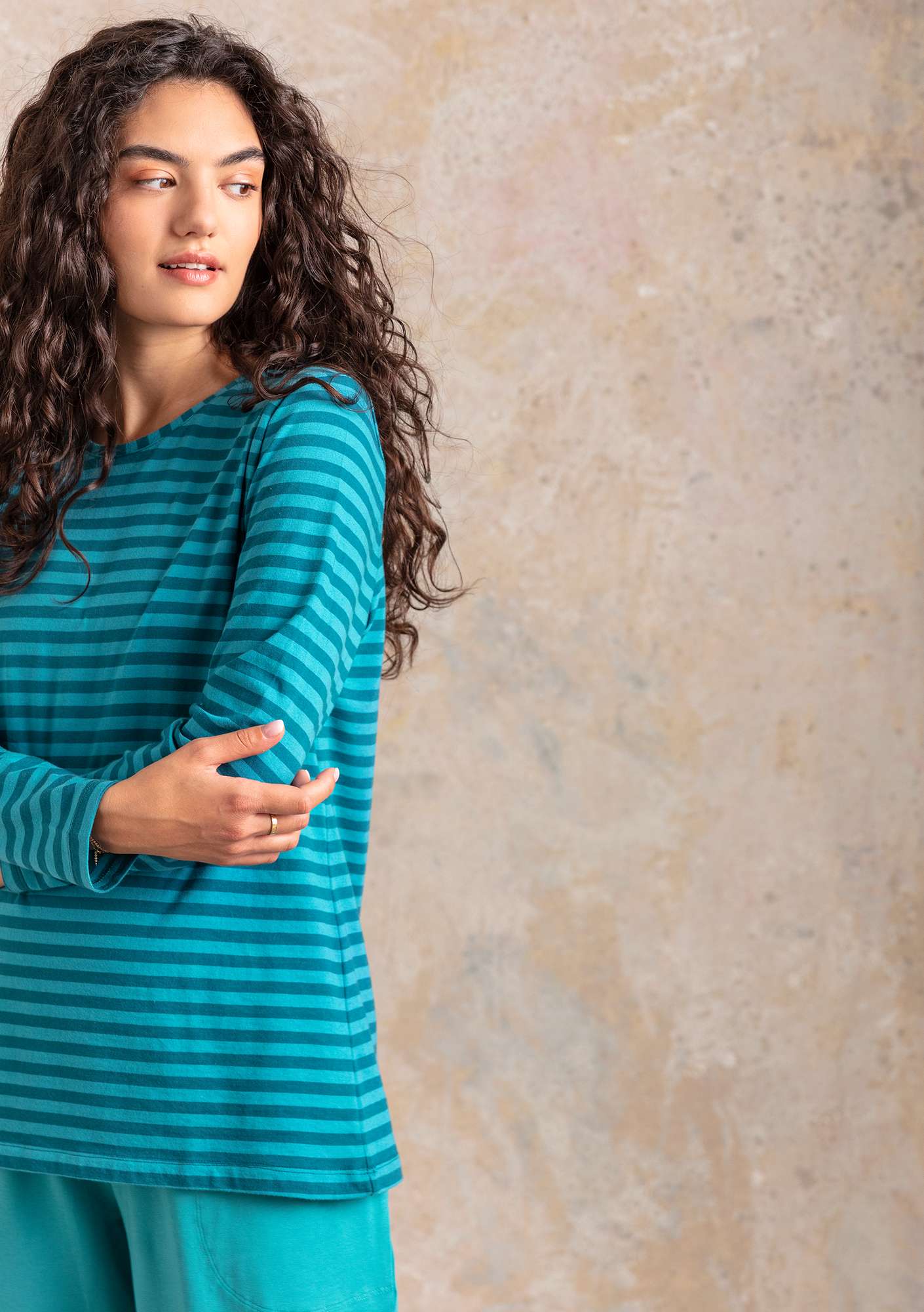 Organic cotton essential striped sweater turquoise/petrol blue thumbnail