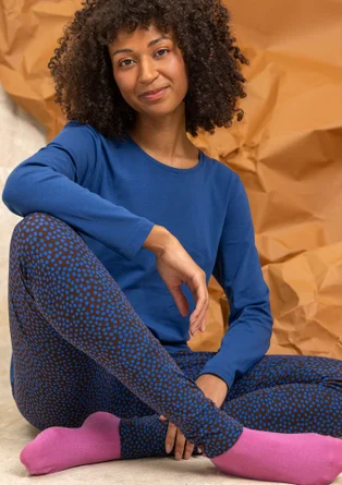 “Ebba” dotted/solid-colour jersey leggings in organic cotton/elastane - dark aubergine/patterned