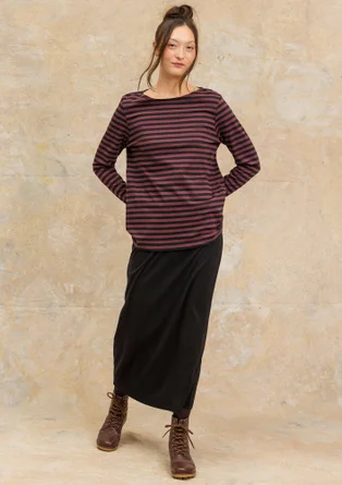 Long jersey skirt in organic cotton rib - black