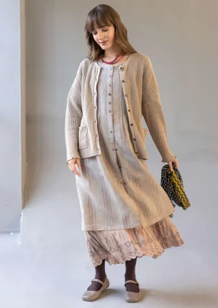 Brioche-knit linen/organic cotton cardigan - dark natural