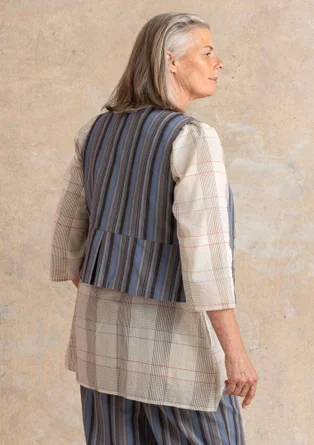 Webweste „Esme“ aus Bio-Baumwolle/Leinen - eisengrau-gestreift