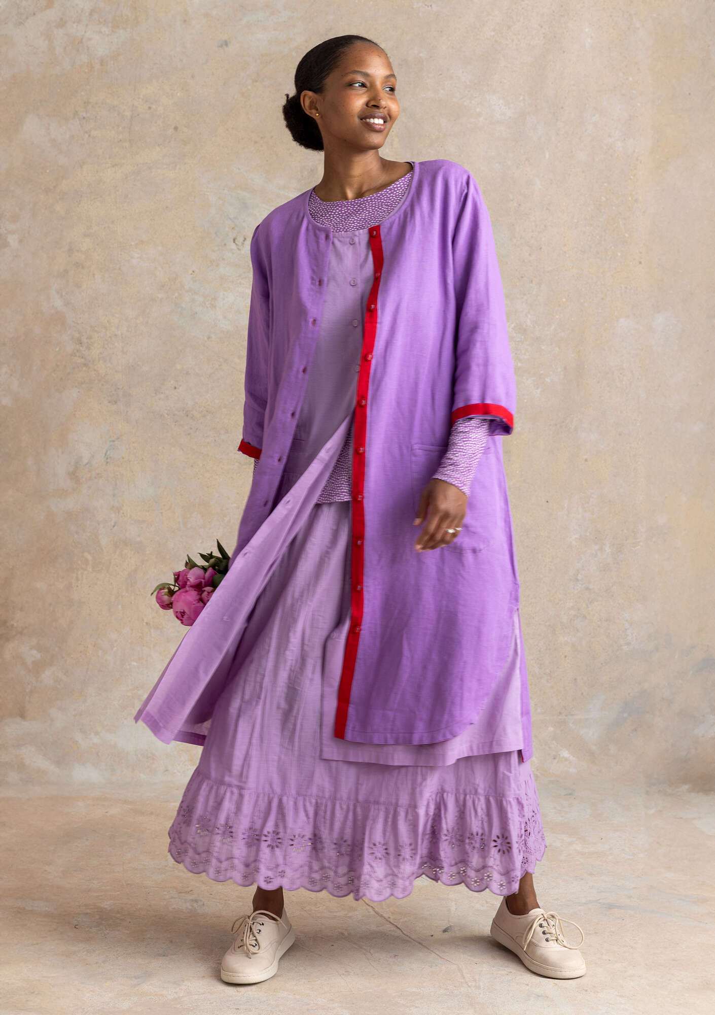 chinese dress ladies gudrun sjoden gray linen dress  Chrysalis