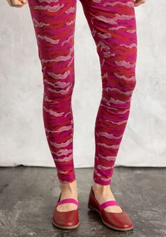 “Mona” organic cotton/elastane jersey leggings - red cabbage/patterned