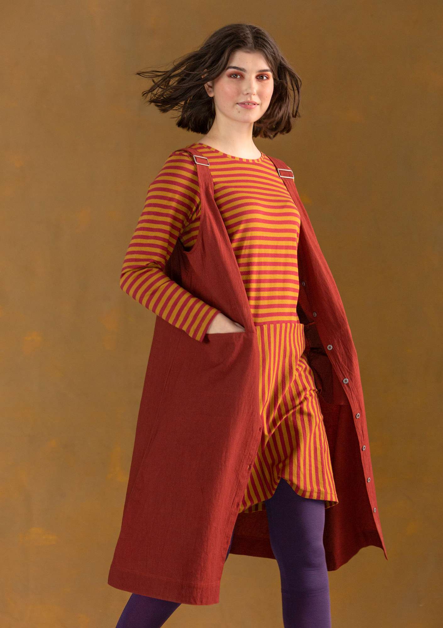 Essential stripe dress made of organic cotton cranberry/curry thumbnail