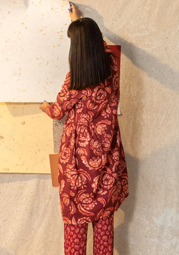 “Herbarium” dress in woven organic cotton/linen - pomegranate