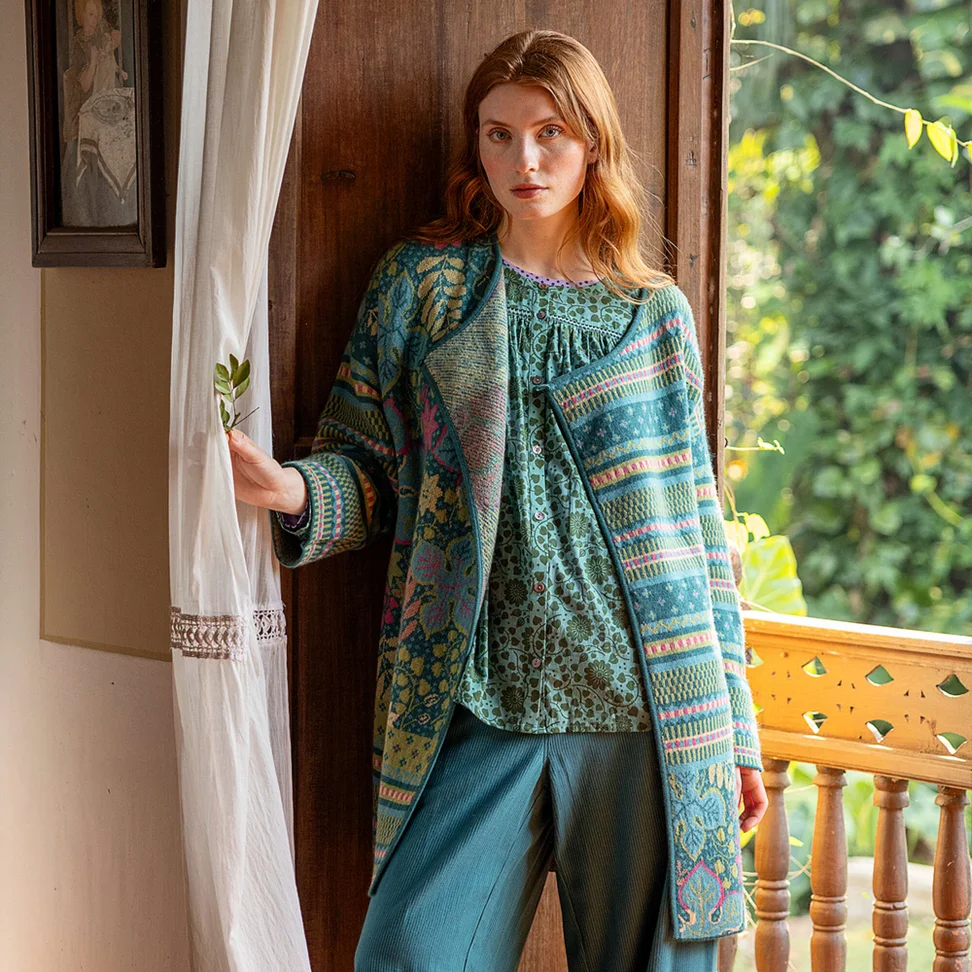 “Augusta” wool blend wrap cardigan - peacock green