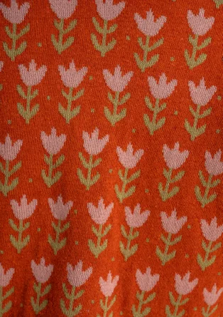 Gilet fleuri "Tulipan" en maille de laine d'agneau mélangée/coton biologique - henné