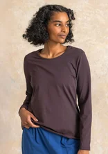 Gestippelde/effen tricot top "Ebba" van katoen/elastaan - donkeraubergine