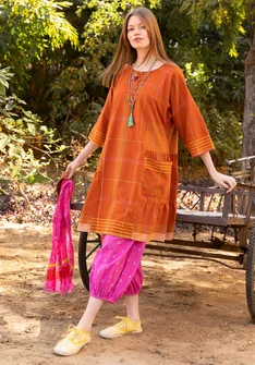 Robe "Fields" en coton tissé - orange brûlée