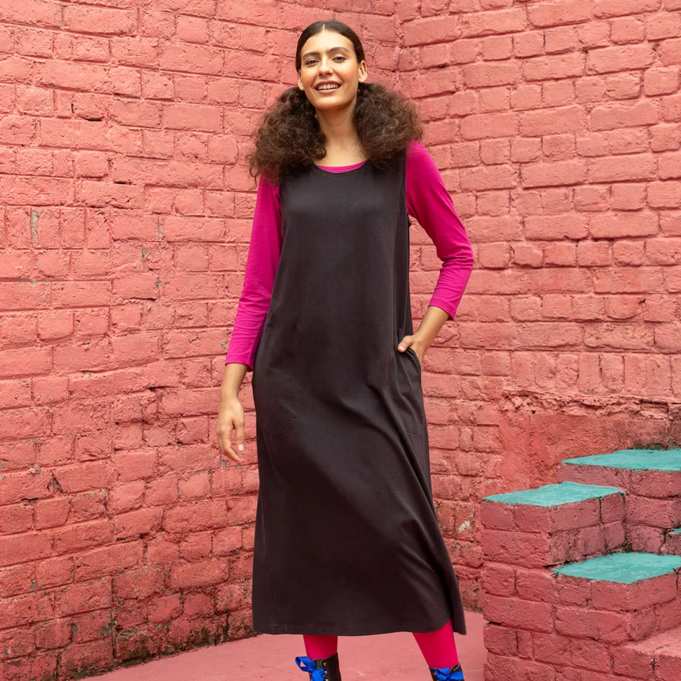 Trikåklänning "Sparkle" i ekologisk bomull - svart