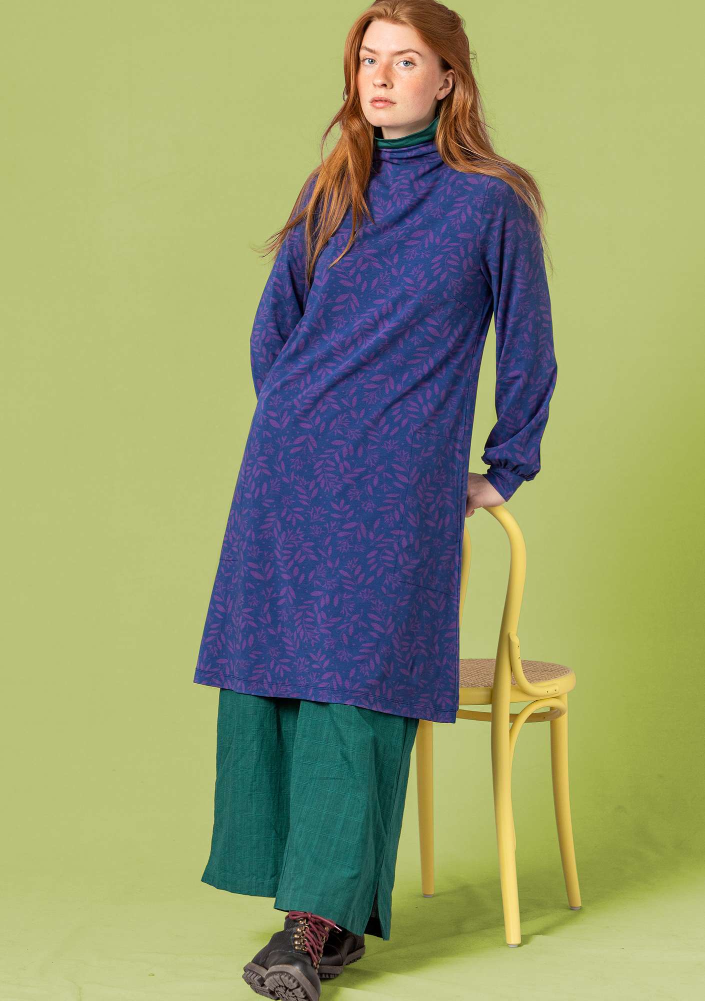 “Bladmynta” jersey dress made of organic cotton/modal/elastane indigo/patterned thumbnail