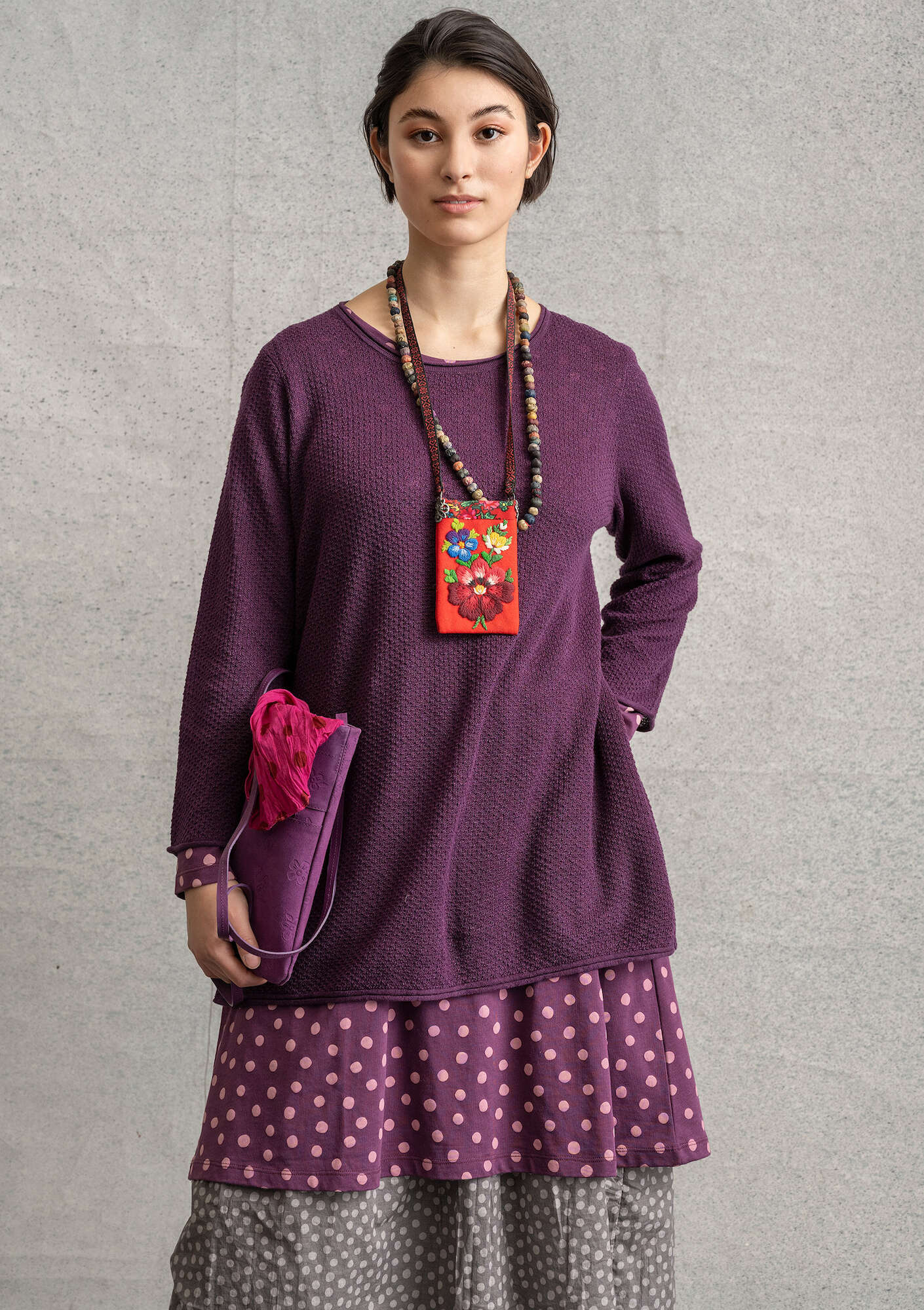 Tunic in a recycled linen knit fabric allium