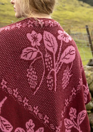 Geblümtes Stricktuch „Hildur“ aus Wolle - granatapfel-melange