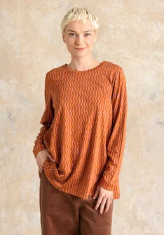 “Ellen” striped/solid-colour organic cotton/modal jersey tunic - cinnamon/patterned