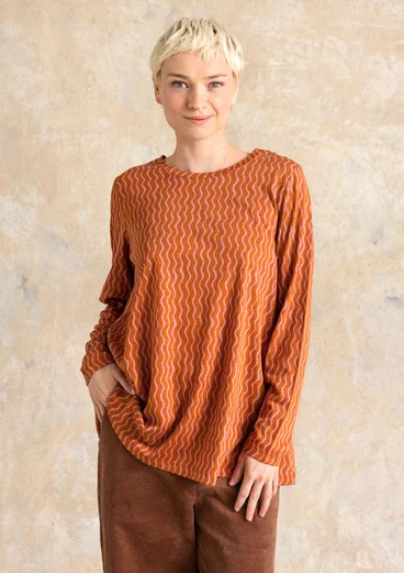 Tunique rayée/unie "Ellen" en jersey de coton biologique/modal - cannelle/motif