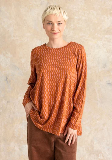 Tunique rayée/unie "Ellen" en jersey de coton biologique/modal - cannelle/motif
