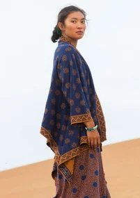 Gilet réversible croisé "Thar" en lin/écocoton - bleu nuit
