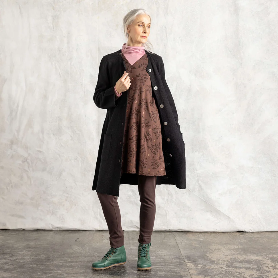 Gilet long en feutre de laine biologique - noir