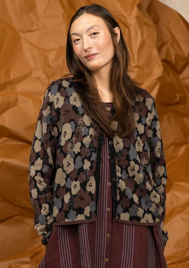 Florale Strickjacke „Hillevi“ aus Bio-/Recycling-Baumwolle - schwarz