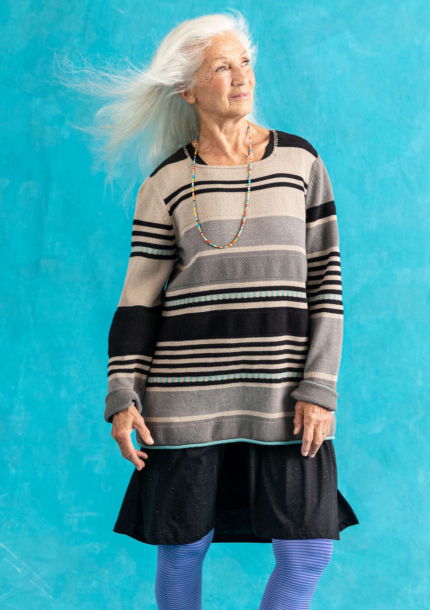 “Alfrida” sweater in recycled and organic cotton dark natural/striped