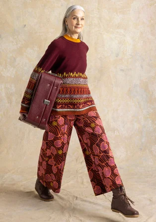 Gemusterte Hose „Gul näckros“ aus Bio-Baumwolle - aubergine
