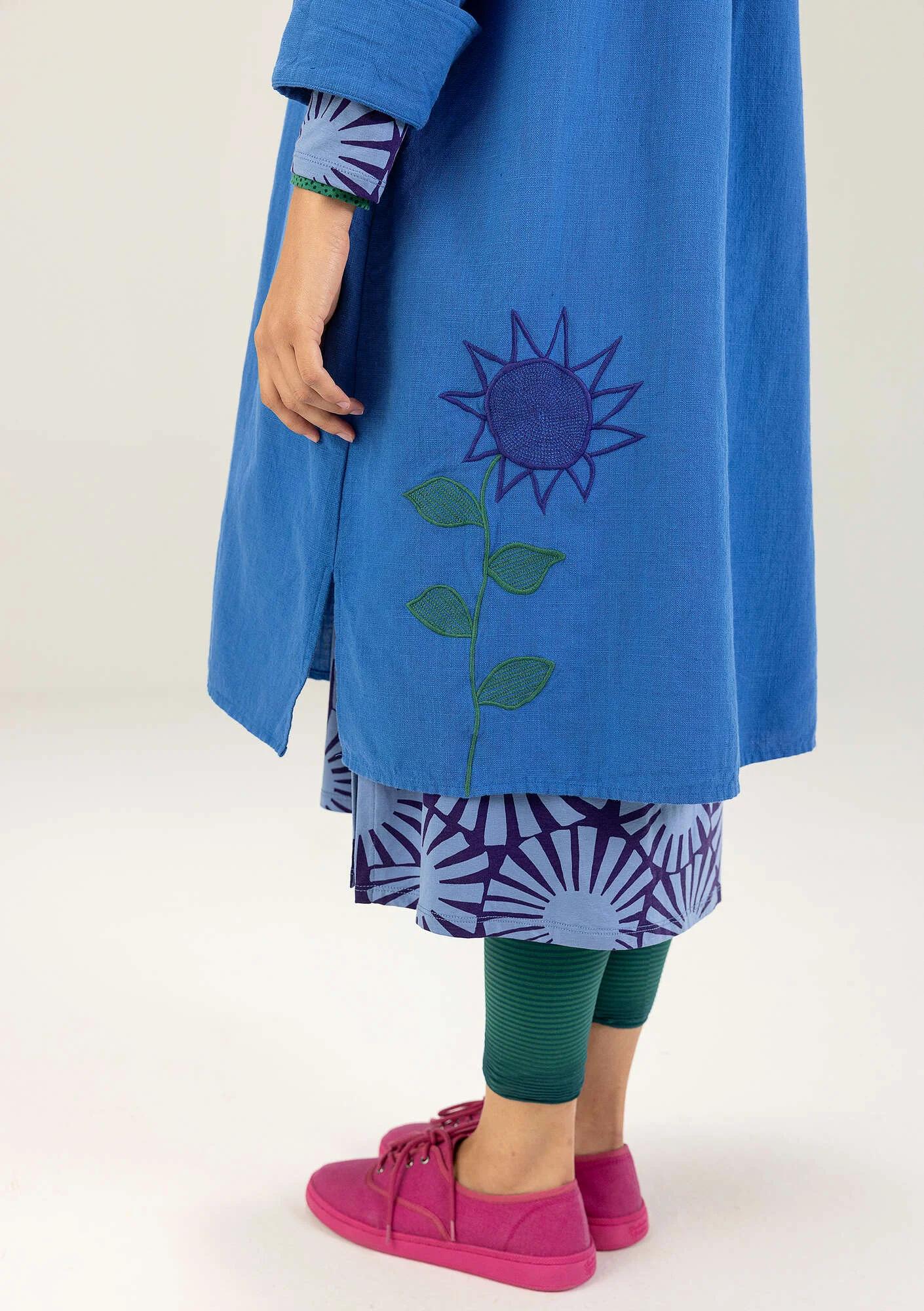 Robe tissée "Hinata" en coton biologique/lin - azuré