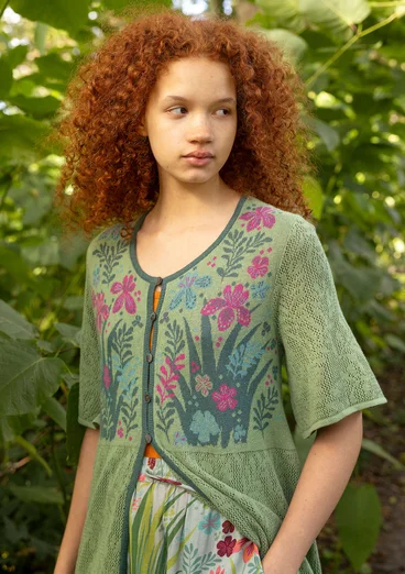 Pointelle-Strickjacke „Iris“ aus Leinen/Recycling-Baumwolle - staubgrün