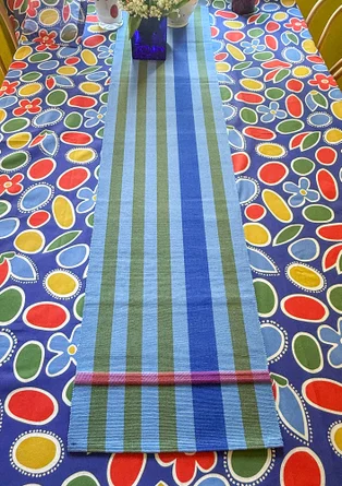 Striped organic cotton table runner - mild blue