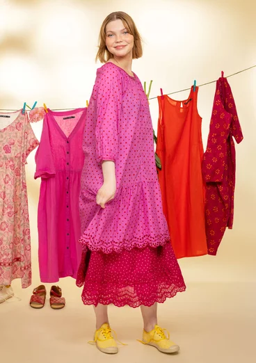 Vevd kjole «Lilly» i økologisk bomull - villrose