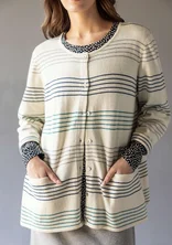 Gestreifte oder einfarbige Strickjacke „Sylvi“ aus Bio-Baumwolle/Wolle - ungefärbt-gestreift