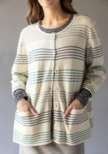 “Sylvi” striped and solid-colour organic cotton/wool cardigan - undyed/striped