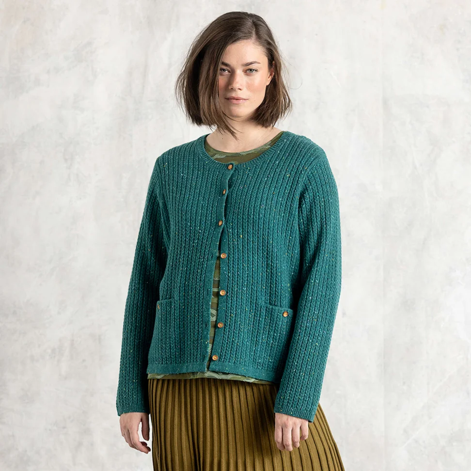 Lambswool blend nep cardigan - light bottle green/melange
