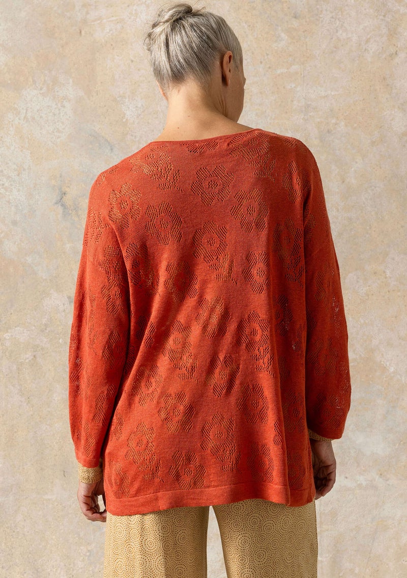 Linen/recycled linen pointelle sweater brick