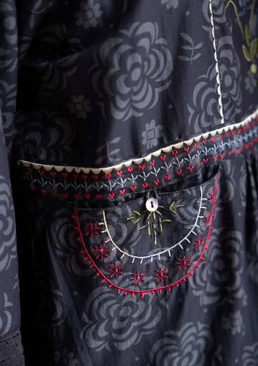 “Kamelia” woven dress in organic cotton/silk - black