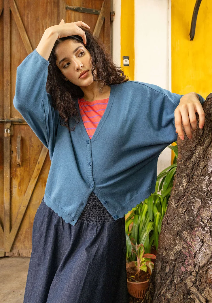 Strickjacke „Pauline“ aus Bio-/Recycling-Baumwolle - indigo