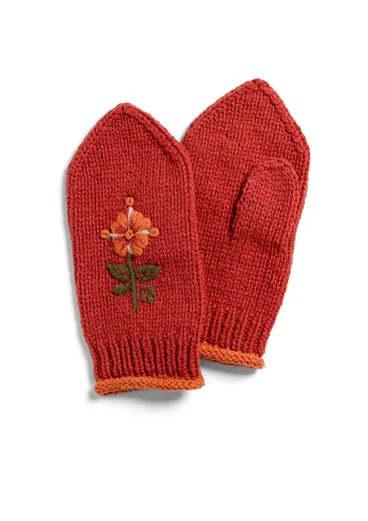Handstrick-Handschuhe „Arktis“ aus Wolle - kürbis