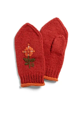Handstrick-Handschuhe „Arktis“ aus Wolle - kürbis