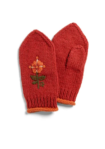 Handstrick-Handschuhe „Arktis“ aus Wolle - kürbis