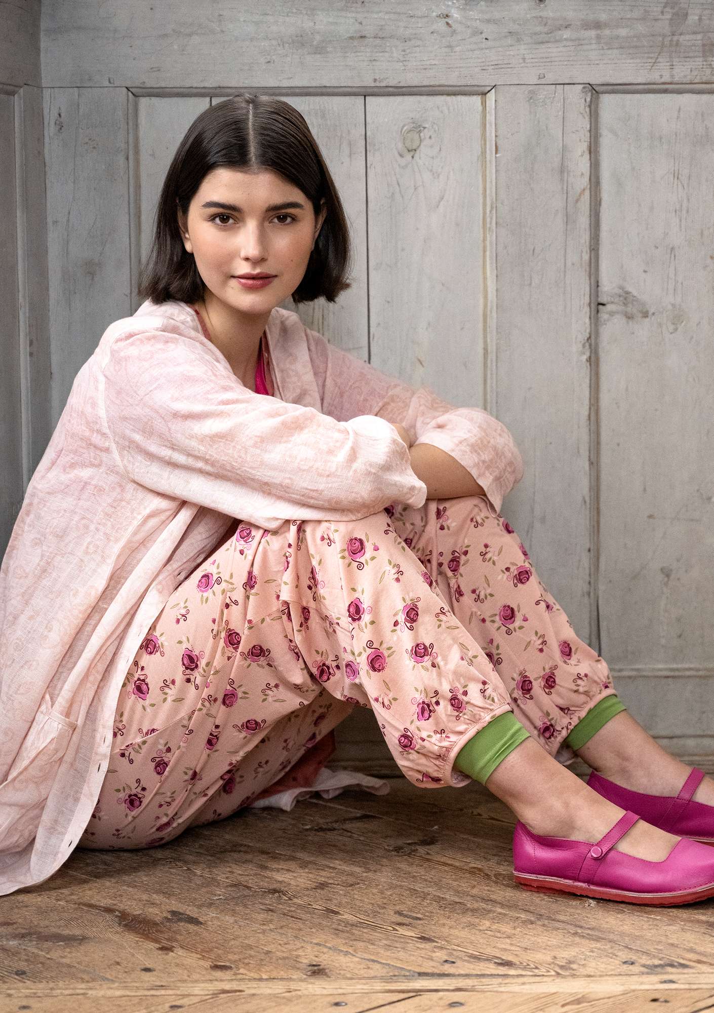 “Sofia” organic cotton/modal jersey trousers dusky pink thumbnail