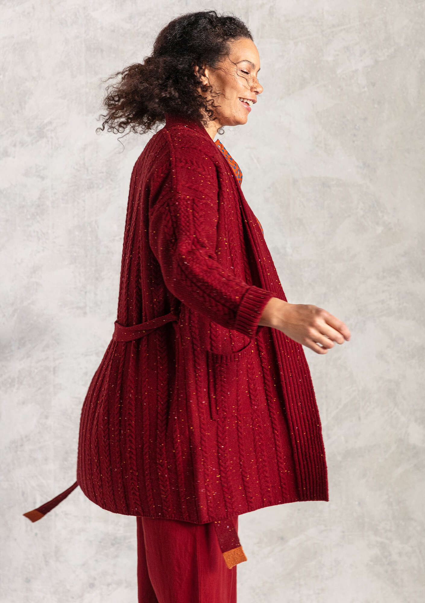 Long cardigan in lambswool agate red thumbnail