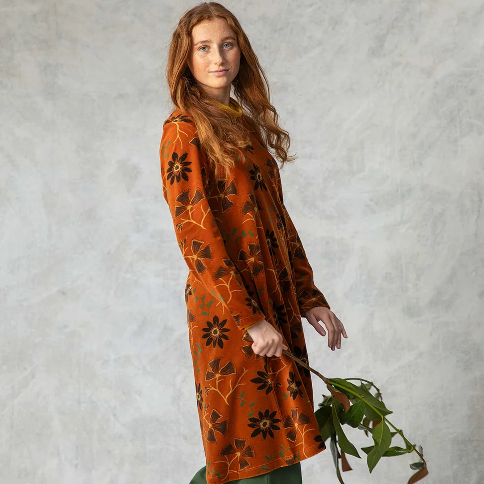 Velourskleid „Paraguay“ aus Bio-Baumwolle/Recycling-Polyester - bernstein