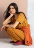 Jerseybluse "Juliet" i økologisk bomuld/modal (karry/mønstret XXL)