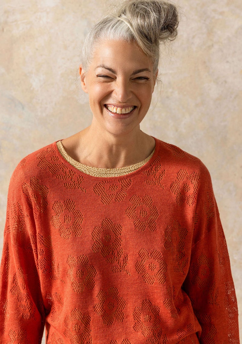 Linen/recycled linen pointelle sweater brick