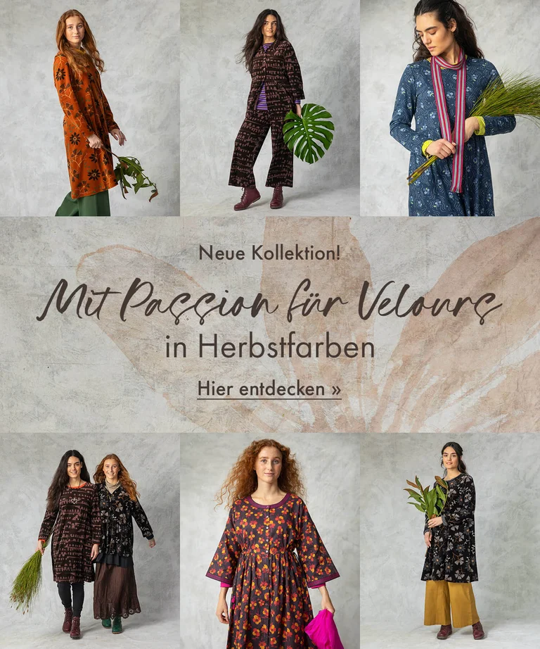 Eine Collage mit Bildern von Frauen in Mustermode von Gudrun Sjödén. 
