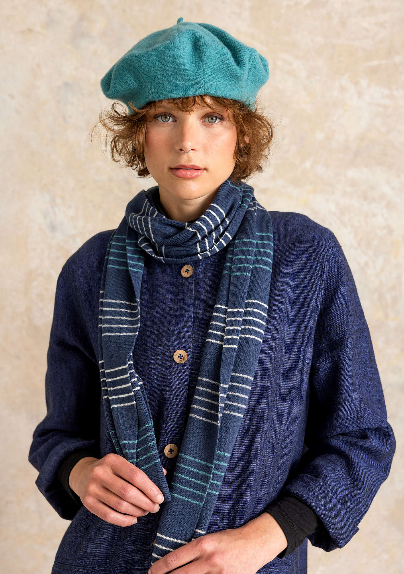 Sylvi” rib-knit scarf in organic cotton/wool gudrunsjoden.com