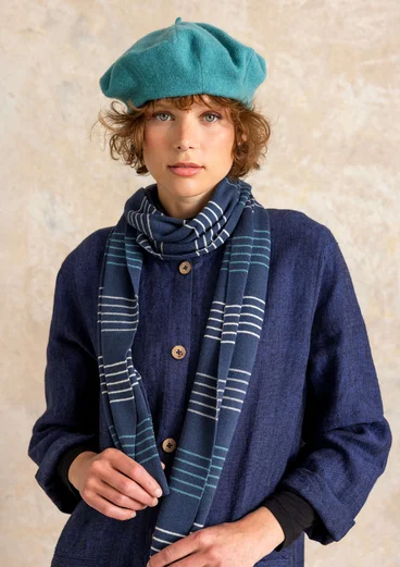 “Sylvi” rib-knit organic cotton/wool scarf - Pacific blue
