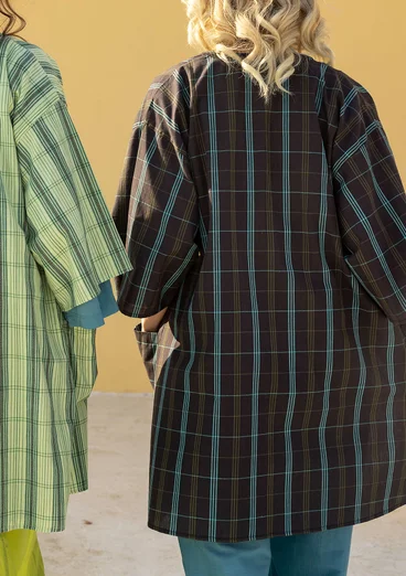 Kimono à carreaux "Coimbatore" en coton biologique - noir