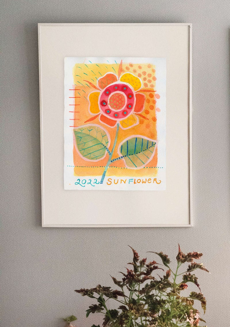 Paperinen  Akvarell -juliste auringonkukka