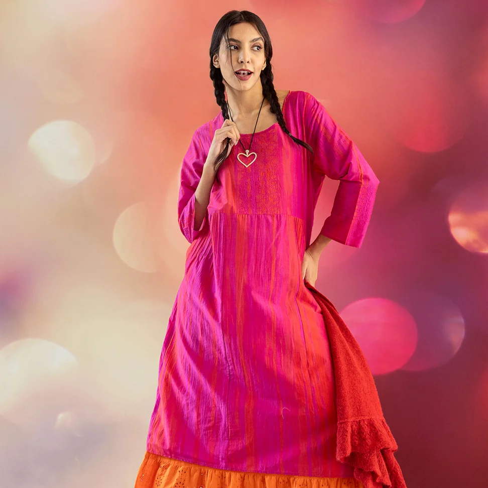 Webkleid „Melody“ aus Bio-Baumwolle/Seide - begonienrosa