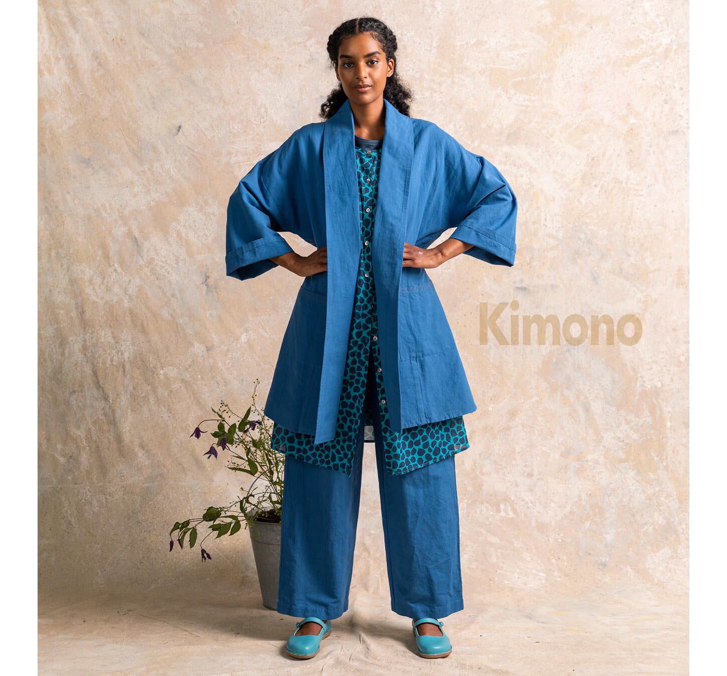 Kimonojacke aus Öko-Baumwolle/Leinen